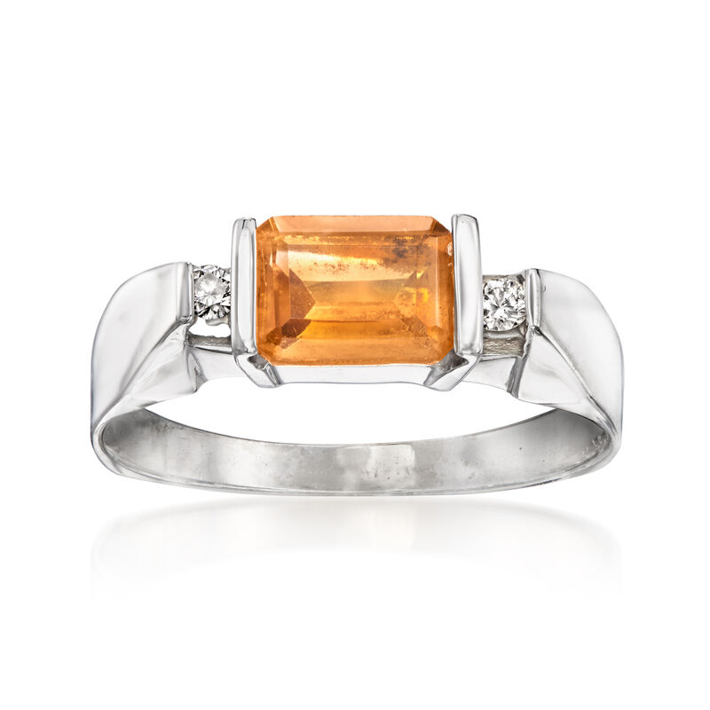 C. 1980 Vintage .85 Carat Citrine Ring with Diamonds in 14kt White Gold. Size 6.75 image number 0