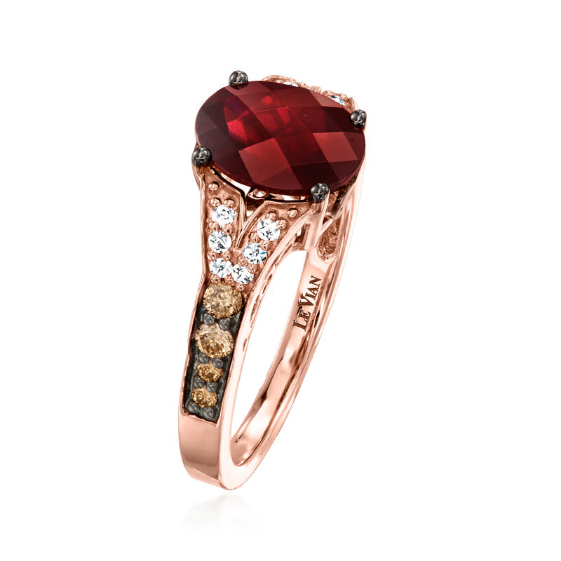 Le Vian 2.00 Carat Raspberry Rhodolite and .25 ct. t.w. Chocolate Diamond Ring with Vanilla Diamond Accents in 14kt Strawberry Gold image number 2