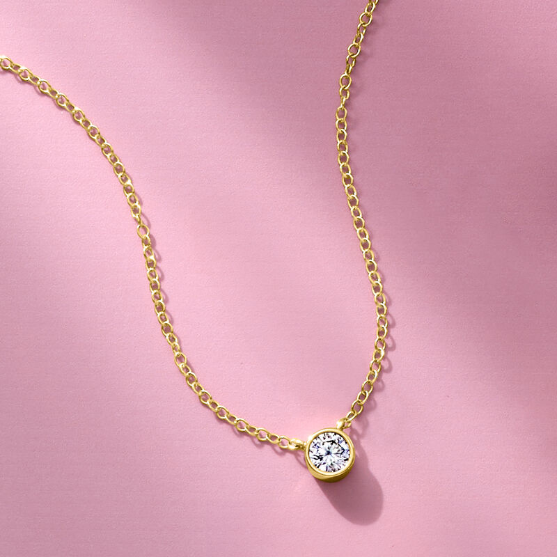 .25 Carat Bezel-Set Lab-Grown Diamond Solitaire Necklace in 14kt Yellow Gold. 16&quot; image number 3