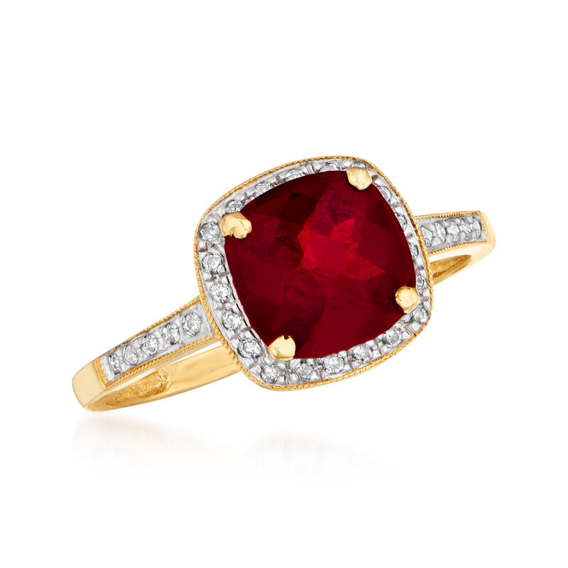2.25 Carat Garnet and .10 ct. t.w. Diamond Ring in 14kt Yellow Gold image number 3