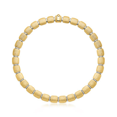 Italian 18kt Yellow Gold Textured Necklace with 1.00 ct. t.w. Diamonds in 18kt White Gold