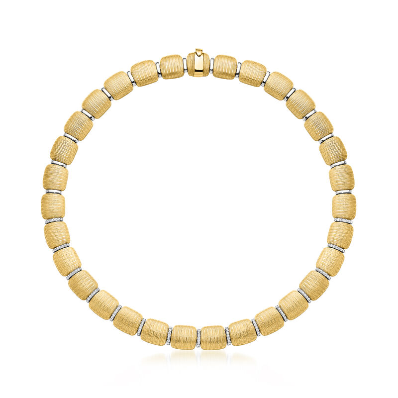 Italian 18kt Yellow Gold Textured Necklace with 1.00 ct. t.w. Diamonds in 18kt White Gold. 18&quot; image number 0