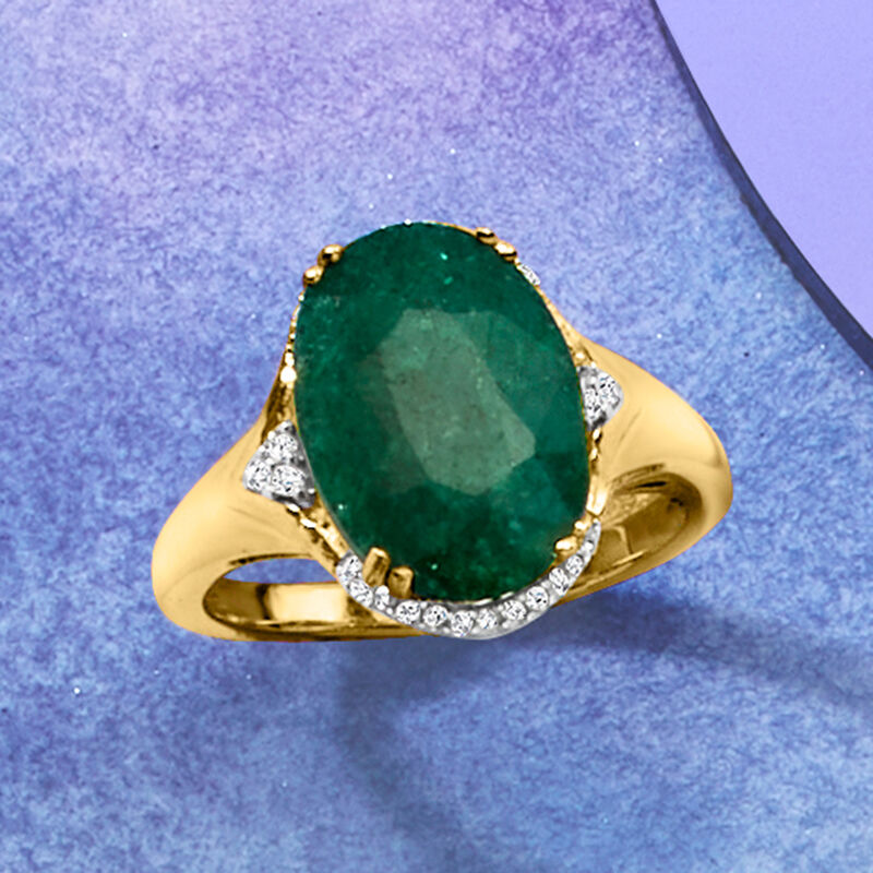 4.80 Carat Emerald Ring with Diamonds in 18kt Gold Over Sterling image number 4