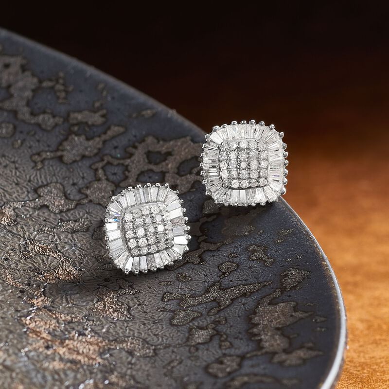 1.00 ct. t.w. Diamond Square Cluster Stud Earrings in 14kt White Gold image number 2