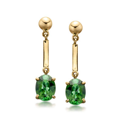 C. 1990 Vintage 2.70 ct. t.w. Green Tourmaline Drop Earrings in 14kt Yellow Gold