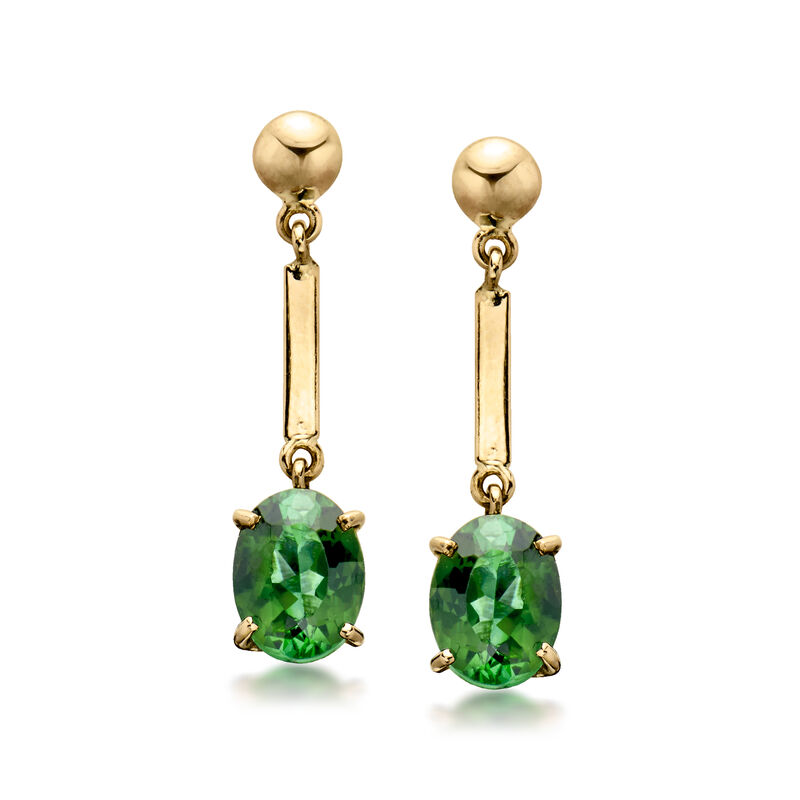 C. 1990 Vintage 2.70 ct. t.w. Green Tourmaline Drop Earrings in 14kt Yellow Gold  image number 0