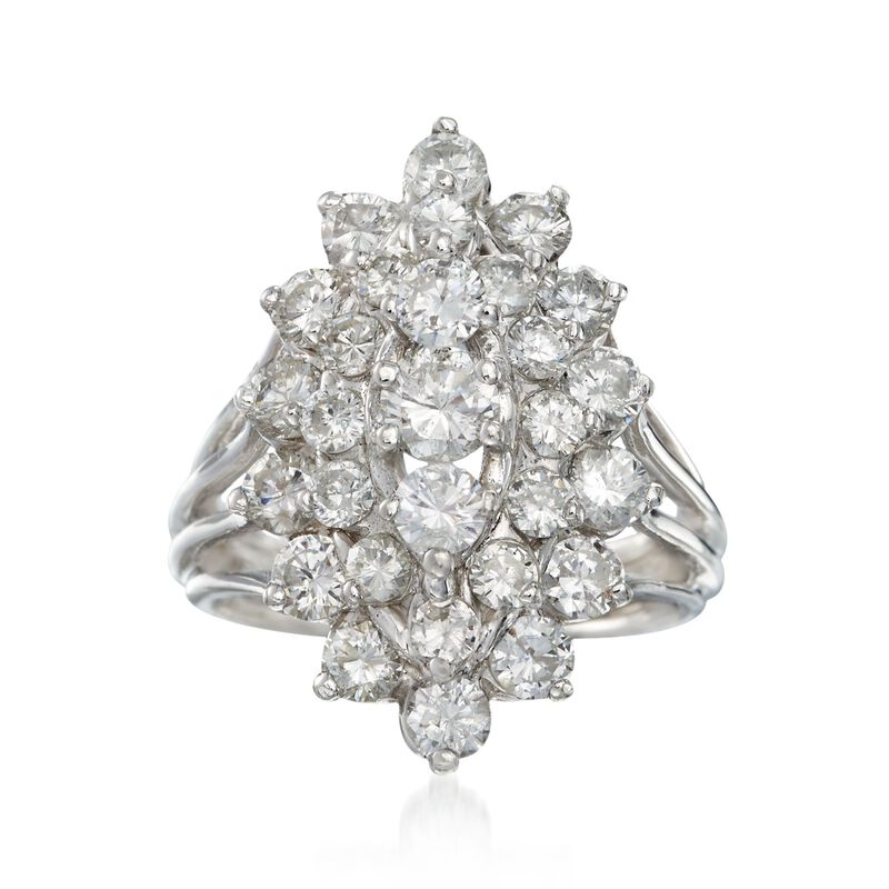 C. 1980 Vintage 2.65 ct. t.w. Diamond Cluster Ring in 14kt White Gold. Size 7 image number 0