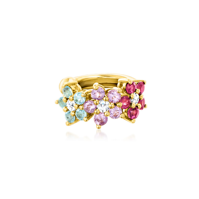 .40 ct. t.w. Multi-Gemstone Floral Single Ear Cuff with .11 ct. t.w. Lab-Grown Diamonds in 18kt Gold Over Sterling  image number 0