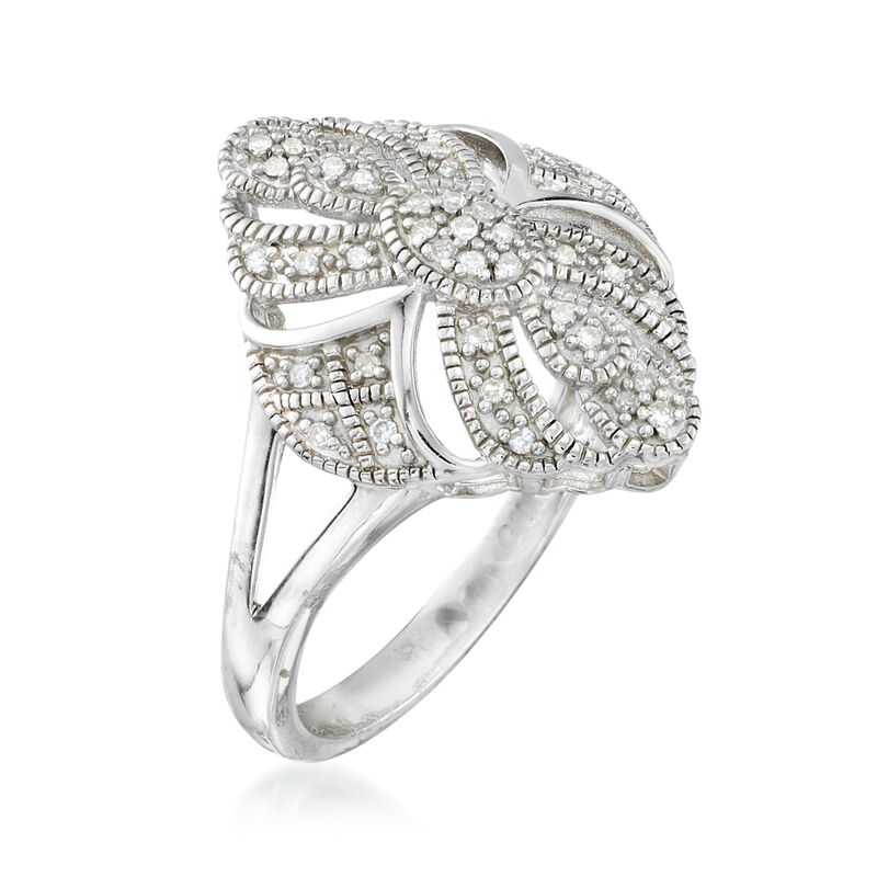 .13 ct. t.w. Diamond and Milgrain Openwork Ring in Sterling Silver image number 2
