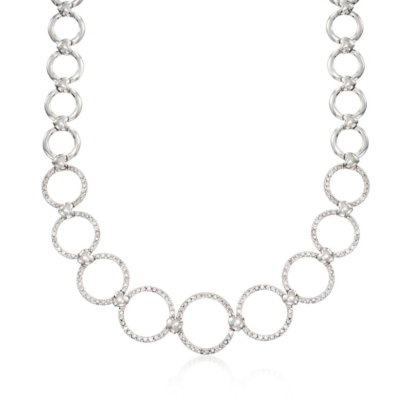 C. 1990 Vintage 3.17 ct. t.w. Diamond Open Circle-Link Necklace in 18kt White Gold. 16&quot; image number 1