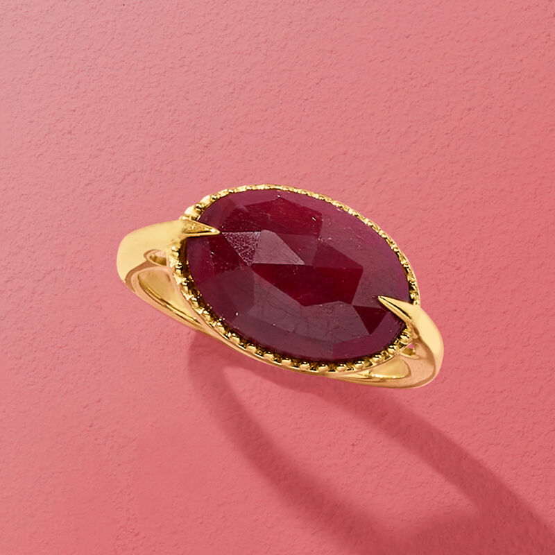7.00 Carat Ruby Ring in 18kt Gold Over Sterling image number 3