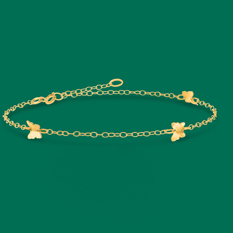 Italian 14kt Yellow Gold Butterfly Station Anklet. 9&quot; image number 2
