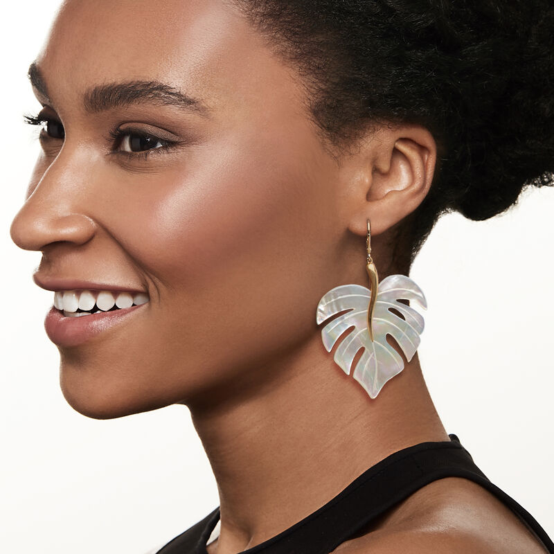 Mother-of-Pearl Leaf Drop Earrings in 18kt Gold Over Sterling image number 1