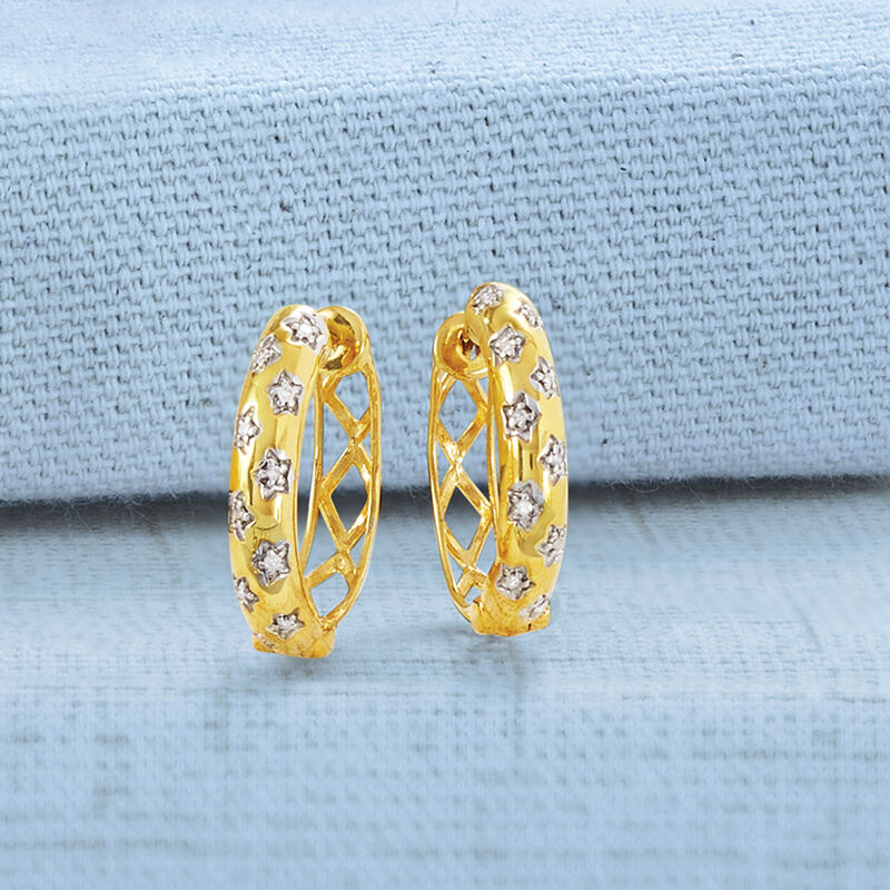 .10 ct. t.w. Diamond Star Hoop Earrings in 18kt Gold Over Sterling. 5/8&quot; image number 2