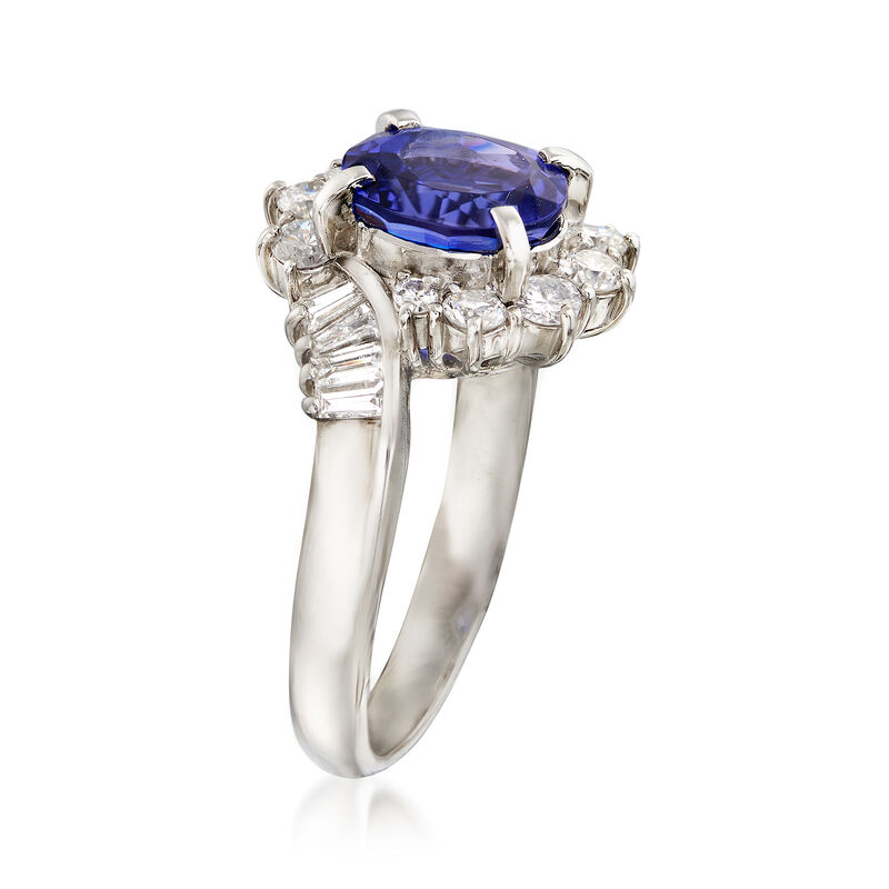 C. 1990 Vintage 1.79 Carat Tanzanite and .68 ct. t.w. Diamond Ring in Platinum. Size 5 image number 2