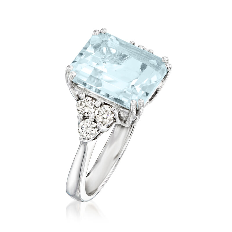 5.50 Carat Aquamarine Ring with Diamonds in 14kt White Gold. Size 5 image number 2