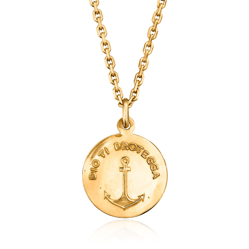 C. 1990 Vintage 18kt Yellow Gold Jesus and Anchor Pendant Necklace image number 2