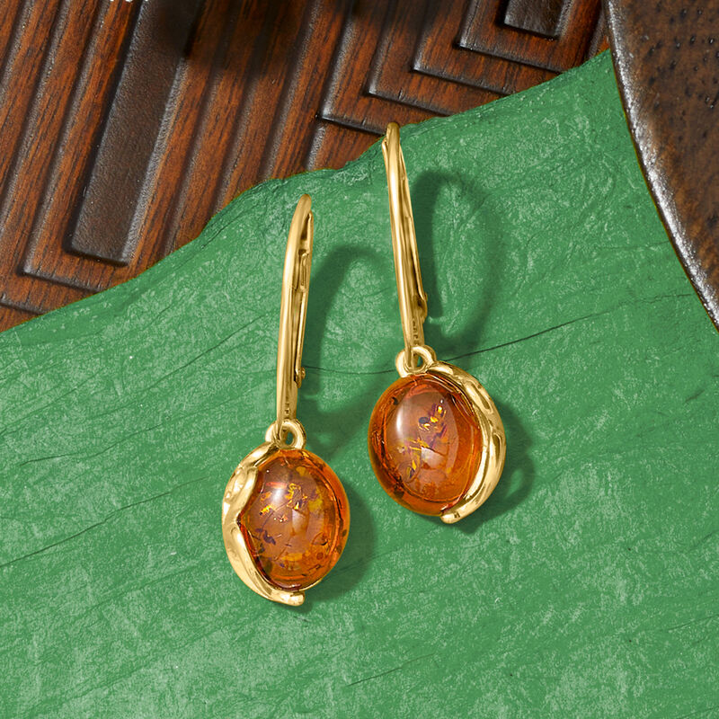 Amber Drop Earrings in 18kt Gold Over Sterling image number 3