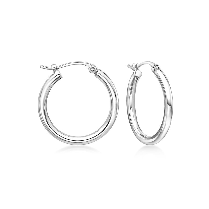 2mm Platinum Hoop Earrings. 5/8&quot; image number 0