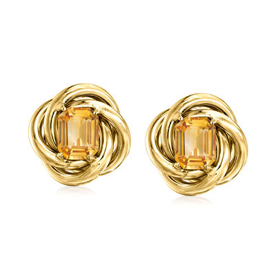 C. 1960 Vintage 4.00 ct. t.w. Citrine Love Knot Earrings in 14kt Yellow Gold