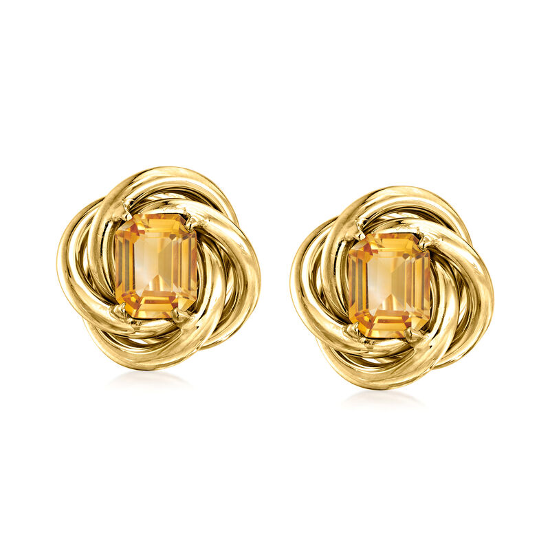 C. 1960 Vintage 4.00 ct. t.w. Citrine Love Knot Earrings in 14kt Yellow Gold image number 0