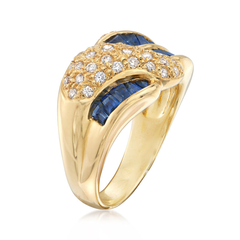 C.1990 Vintage 1.24 ct. t.w. Sapphire and .41 ct. t.w. Diamond Crossover Ring in 18kt Yellow Gold. Size 6.5 image number 2