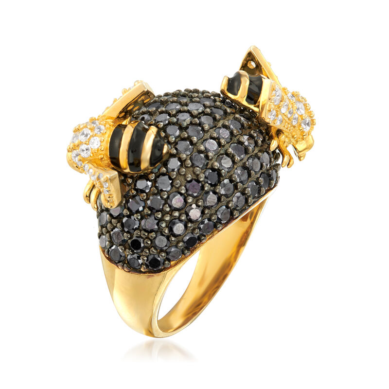 4.45 ct. t.w. Black and White CZ Bumblebee Dome Ring in 18kt Gold Over Sterling with Black Enamel image number 2
