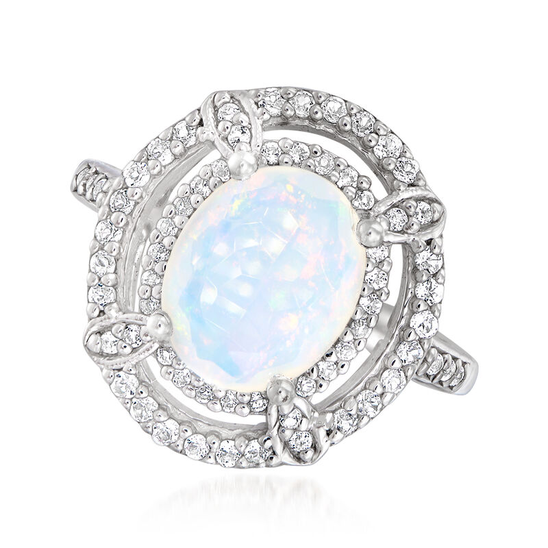 Opal and .20 ct. t.w. White Topaz Ring in Sterling Silver image number 3