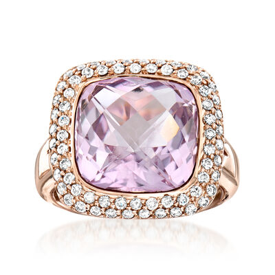 C. 1990 Vintage 7.40 Carat Amethyst and .75 ct. t.w. Diamond Ring in 14kt Rose Gold