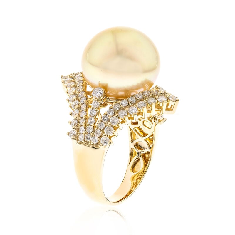 14-15mm Yellow Cultured South Sea Pearl Ring with 1.20 ct. t.w. Diamonds in 14kt Yellow Gold image number 2