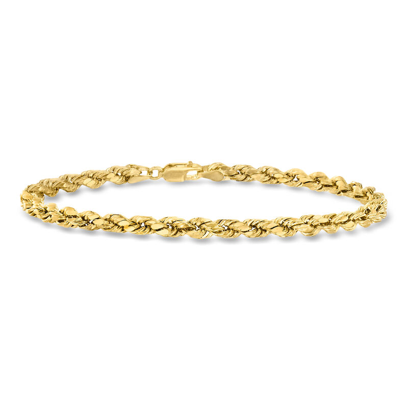 Men's 4mm 10kt Yellow Gold Rope-Chain Bracelet. 8" image number 0