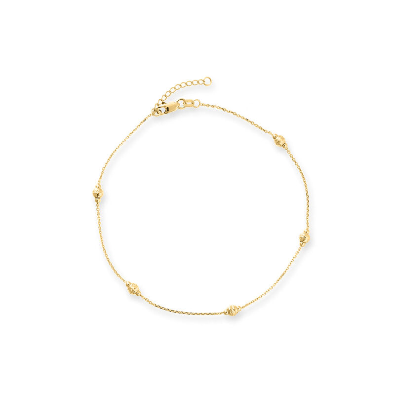 14kt Yellow Gold Diamond-Cut Bead Station Anklet. 10&quot; image number 0