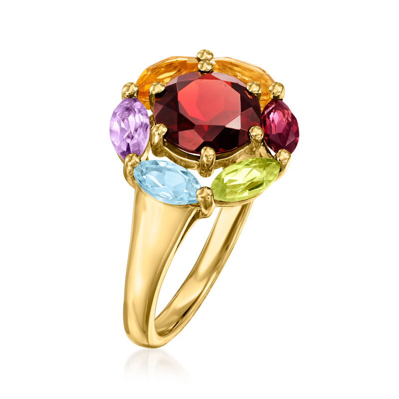 1.80 Carat Garnet and 1.00 ct. t.w. Multi-Gemstone Ring in 18kt Gold Over Sterling image number 2