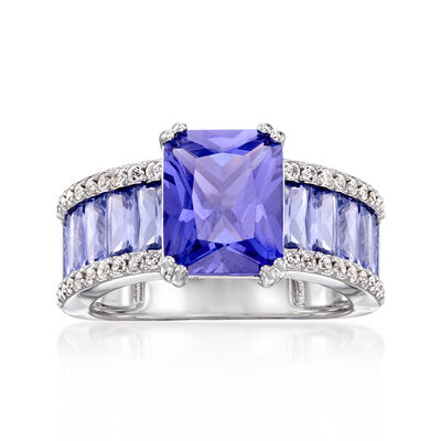 6.70 ct. t.w. Simulated Tanzanite and .20 ct. t.w. CZ Ring in Sterling Silver