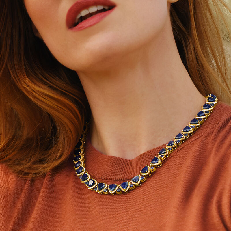 95.00 ct. t.w. Sapphire and 5.75 ct. t.w. White Topaz Necklace in 18kt Gold Over Sterling image number 3