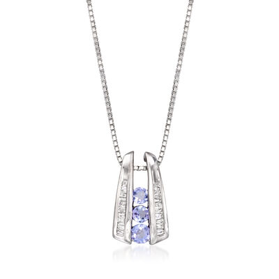C. 1990 Vintage .35 ct. t.w. Tanzanite and .20 ct. t.w. Diamond Pendant Necklace in 14kt White Gold
