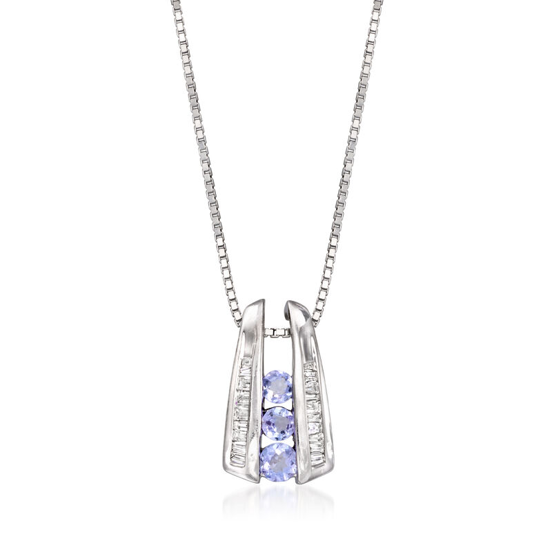 C. 1990 Vintage .35 ct. t.w. Tanzanite and .20 ct. t.w. Diamond Pendant Necklace in 14kt White Gold. 20" image number 0