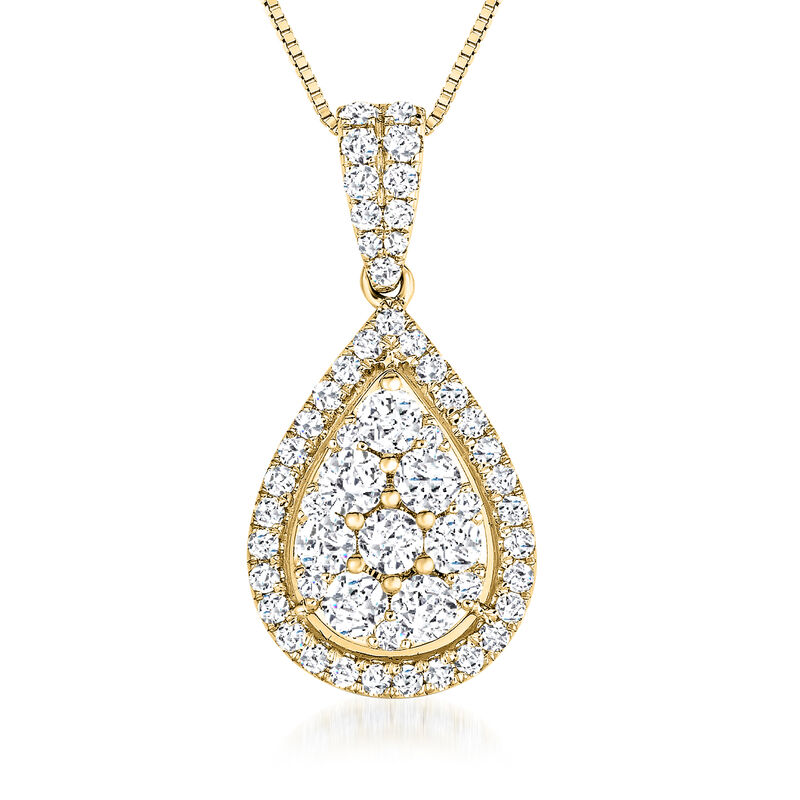 1.00 ct. t.w. Diamond Teardrop Pendant Necklace in 14kt Yellow Gold. 18&quot; image number 0