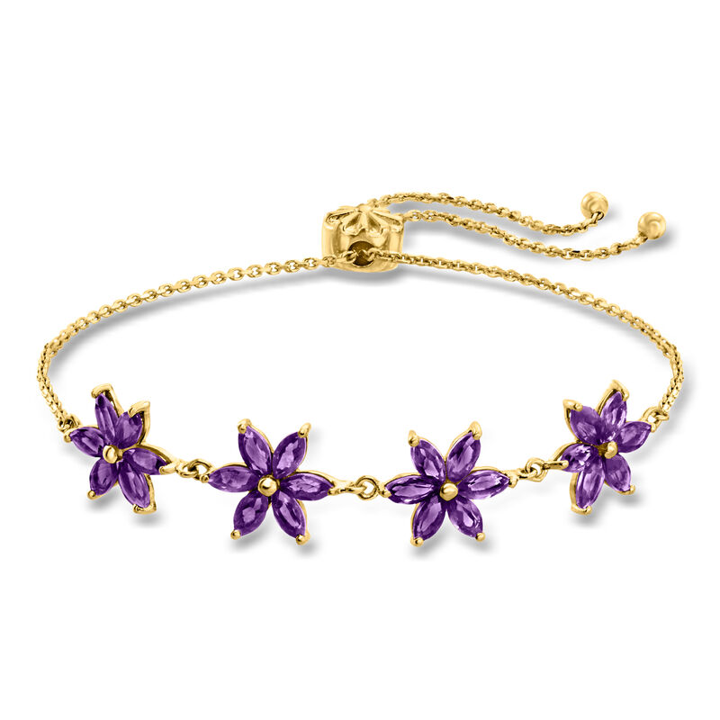 3.50 ct. t.w. Amethyst Flower Bolo Bracelet in 18kt Gold Over Sterling  image number 0
