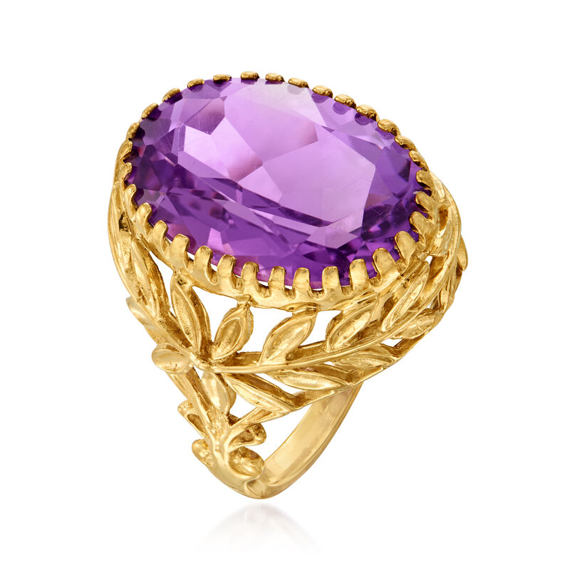 C. 1970 Vintage 10.00 Carat Amethyst Floral Ring in 10kt and 14kt Yellow Gold image number 2