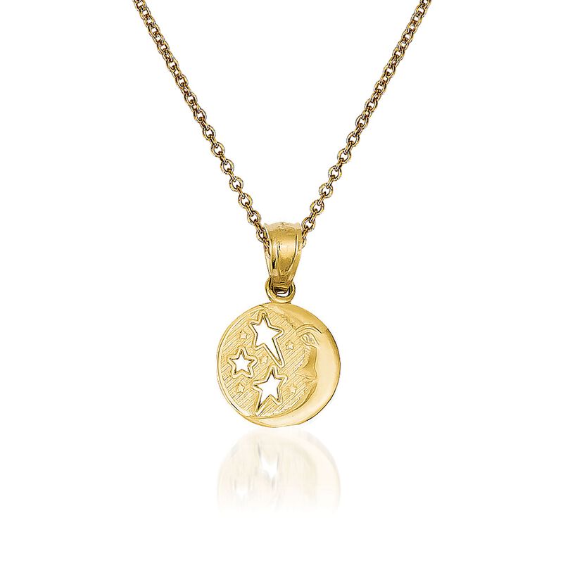 14kt Yellow Gold Moon and Stars Pendant Necklace. 18&quot; image number 0