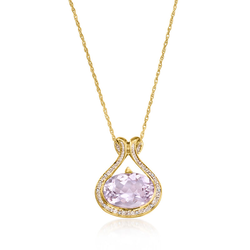 C. 1990 Vintage 6.50 Carat Amethyst Pendant Necklace with Diamonds in 14kt Yellow Gold. 18" image number 0