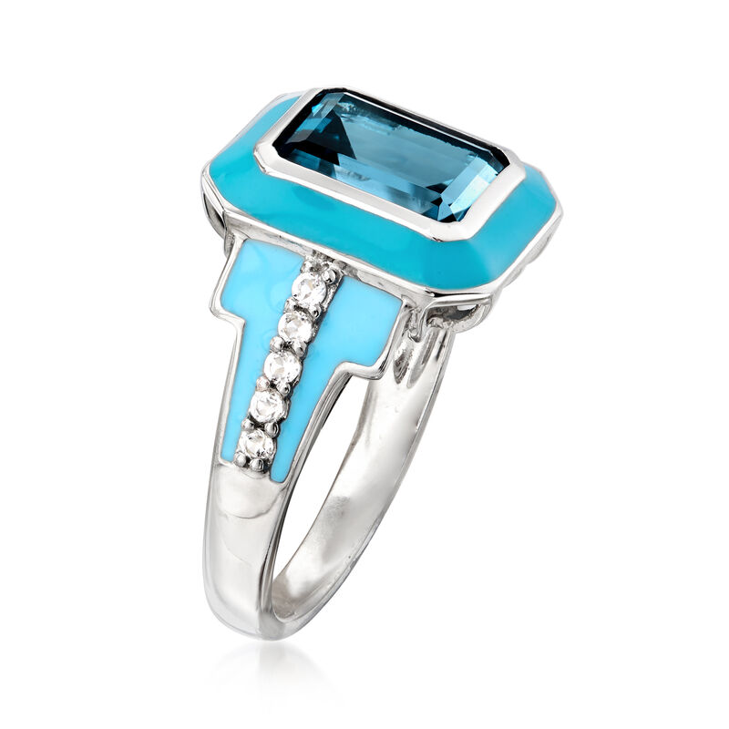 3.10 ct. t.w. London Blue and White Topaz Ring with Blue Enamel in Sterling Silver image number 2