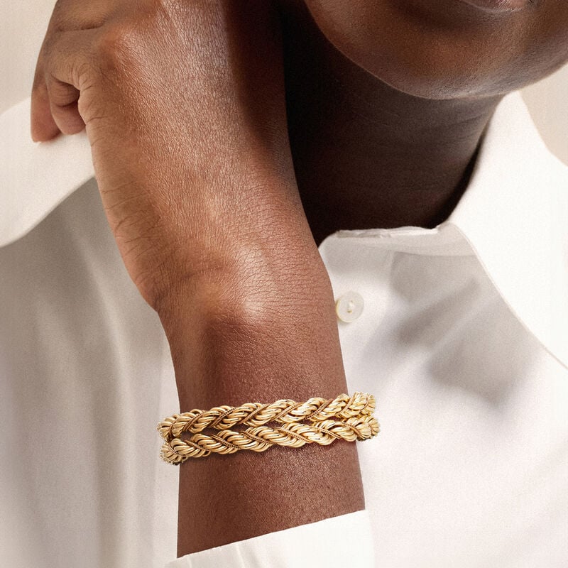 C. 1980 Vintage 14kt Yellow Gold Two-Row Rope Bracelet with Tassels. 7.5" image number 1