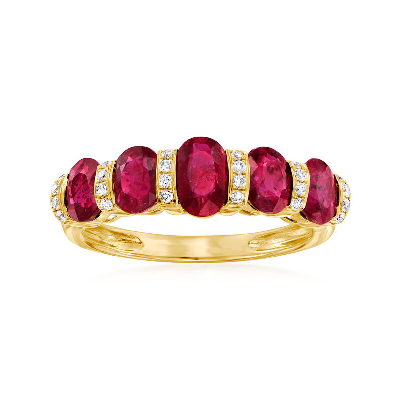 2.50 ct. t.w. Ruby and .12 ct. t.w. Diamond Ring in 14kt Yellow Gold image number 0