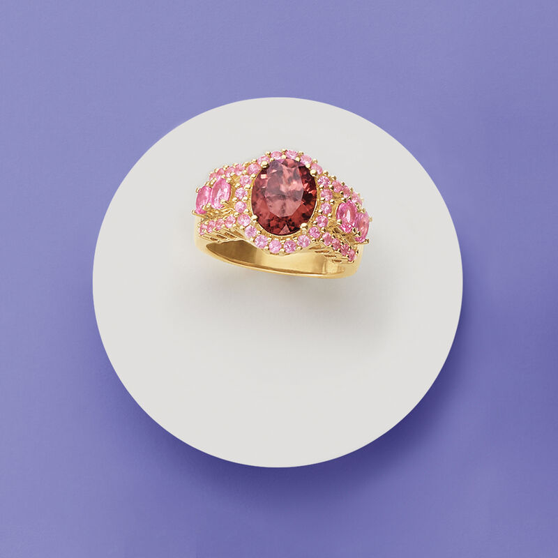1.60 Carat Pink Zircon and 1.60 ct. t.w. Pink Sapphire Ring in 14kt Yellow Gold image number 3