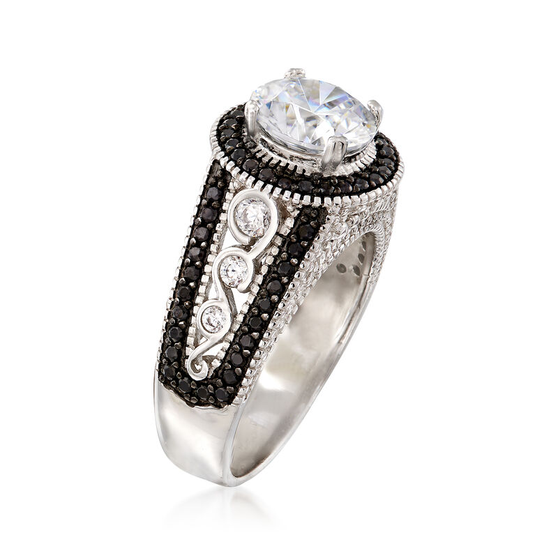 2.20 ct. t.w. CZ and .80 ct. t.w. Black Spinel Ring in Sterling Silver image number 2