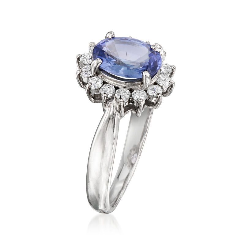 C. 1990 Vintage 1.41 Carat Sapphire and .31 ct. t.w. Diamond Ring in Platinum. Size 6 image number 2