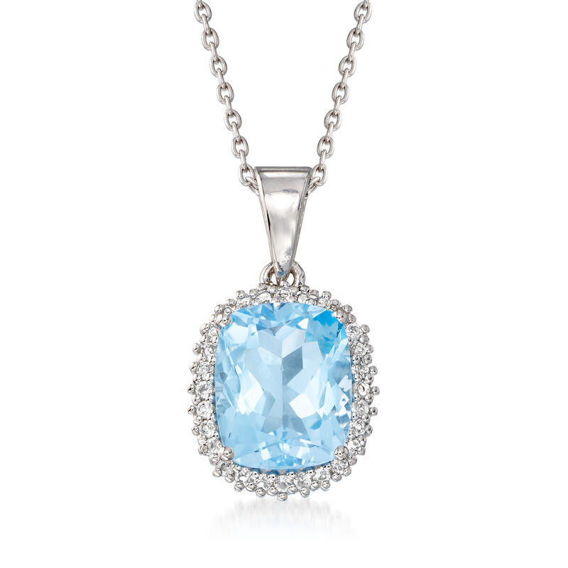 3.90 Carat Swiss Blue Topaz and .20 ct. t.w. White Topaz Pendant Necklace in Sterling Silver image number 0