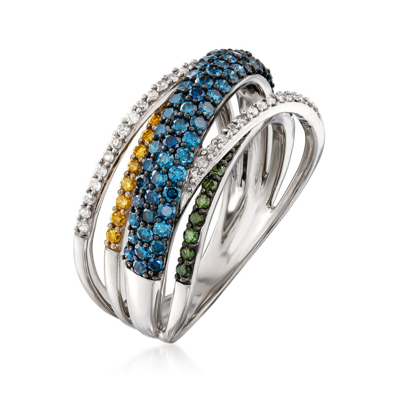 1.00 ct. t.w. Multicolored Diamond Highway Ring in Sterling Silver image number 2